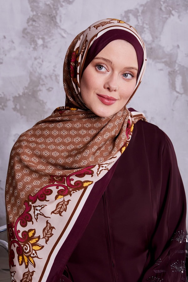 Mürdüm Papatya Desen Royal Şal