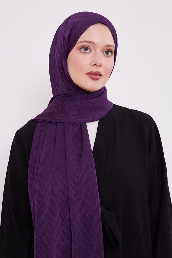Mürdüm Soyut Yaprak Desen Jakar Capri Şal