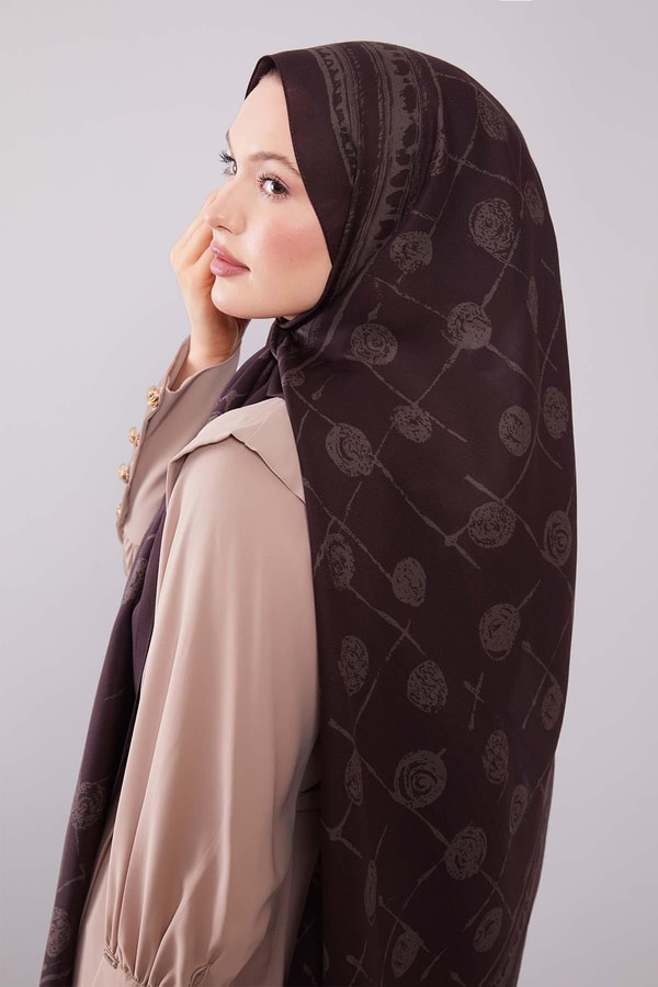 Mürdüm Yuvarlak Desenli Yün İpek Şal