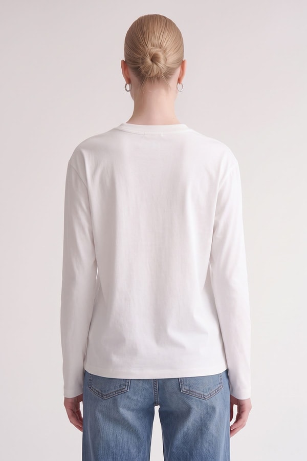 Nakış Çerçeveli Yazılı Sweatshirt Bej