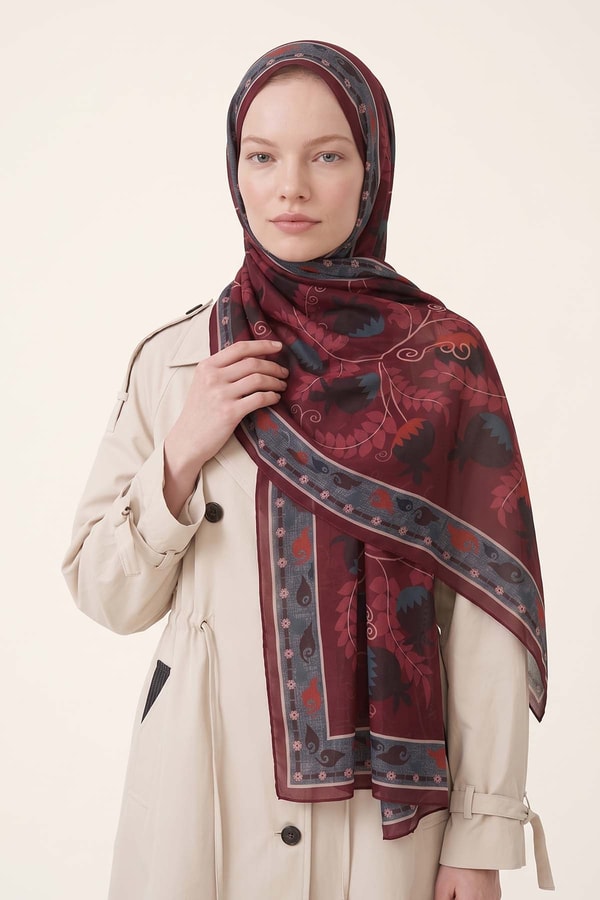 Nar Desenli Royal Şal Bordo