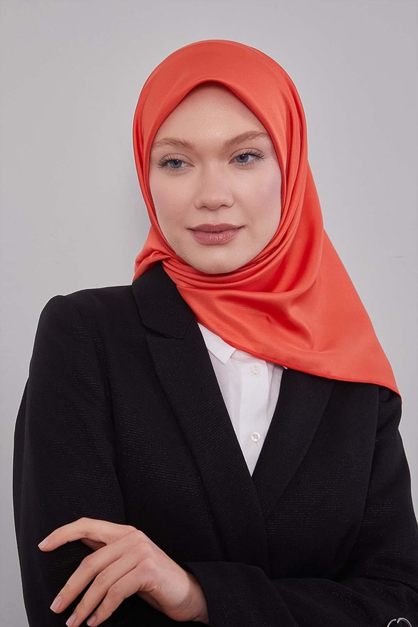 Oranj Düz Renk Trend Twill Eşarp