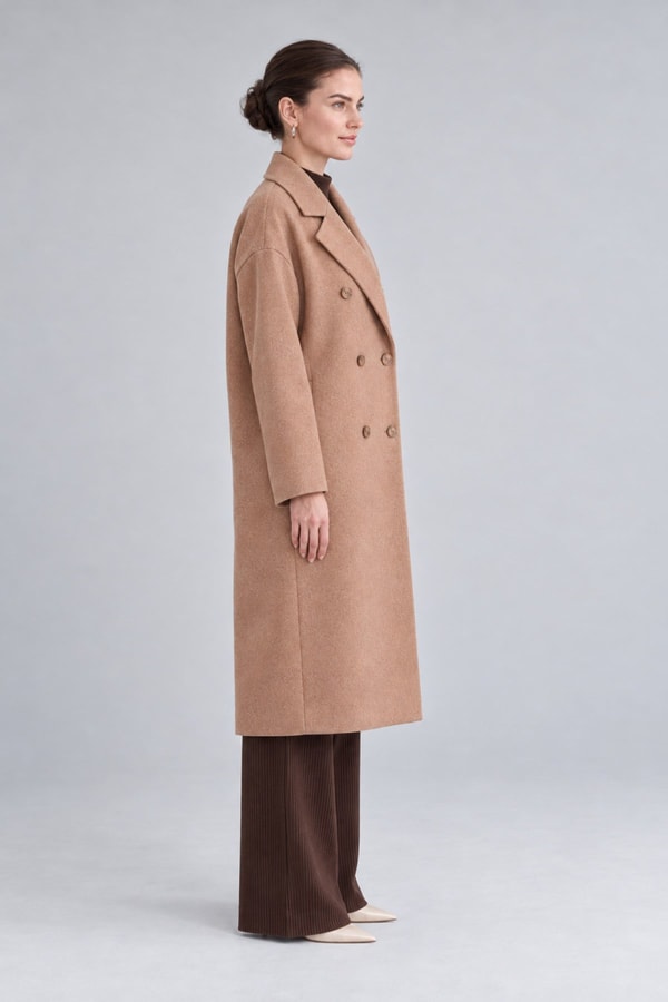 Oversize Astarsız Kaşe Kaban Toprak