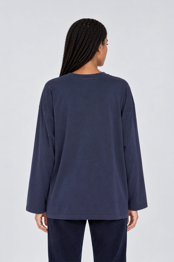 Pamuklu Yazı Detaylı Sweatshirt İndigo