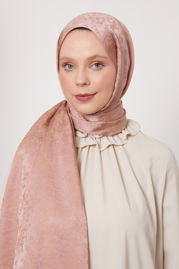 Pembe Çiçek Desen İtalyan Jakar Şal