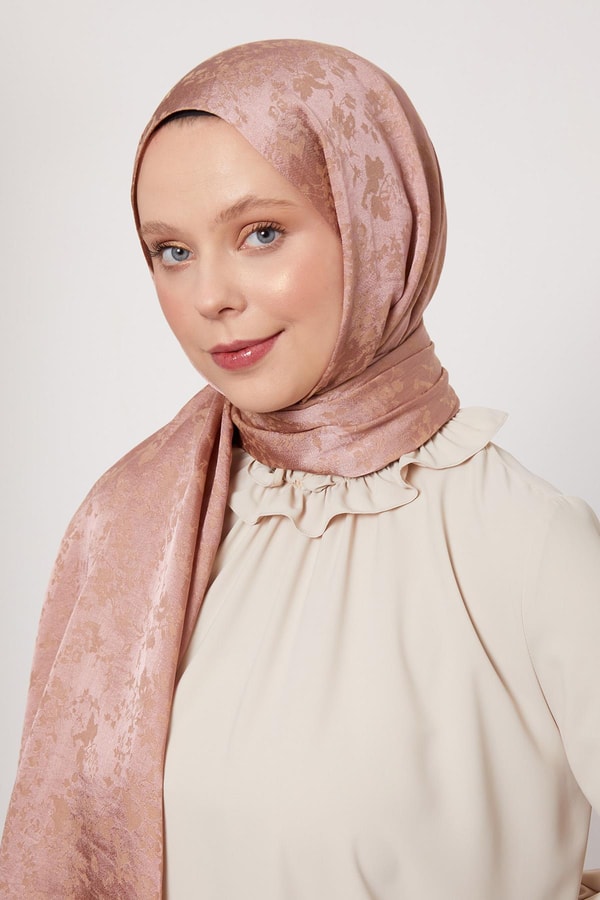 Pembe Çiçek Desen İtalyan Jakar Şal