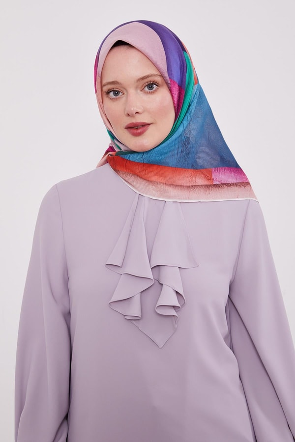 Pembe Çizgi Desen Pamuk Eşarp