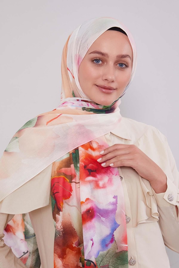 Pembe Ebruli Desen Pamuk Şal
