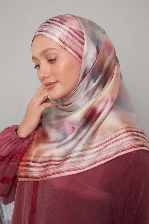 Pembe Ebruli Desen Twill Şal