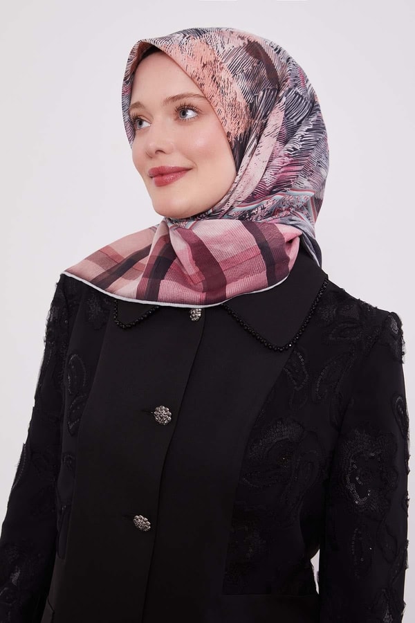 Pembe Ekose Pamuk Eşarp