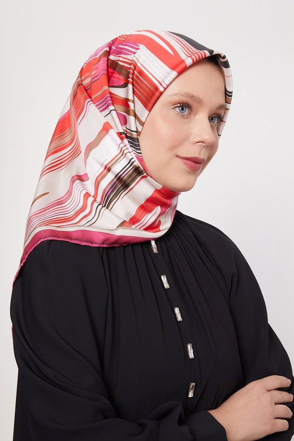 Pembe Fırça Desen Trend Twill Eşarp