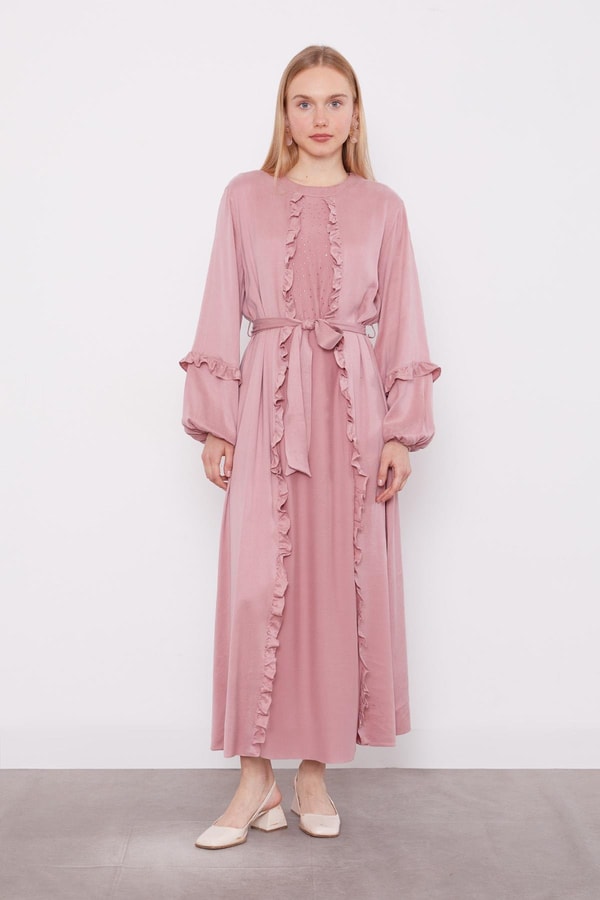 Pembe Kuşak Detaylı Cupra Elbise