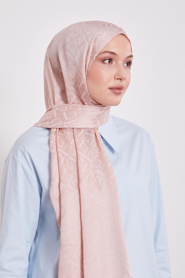 Pembe L Desen İtalyan Jakar Şal