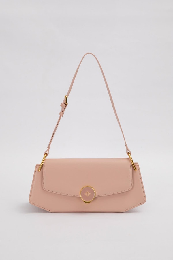 Pembe Oval Gold Aksesuarlı Omuz Çantası