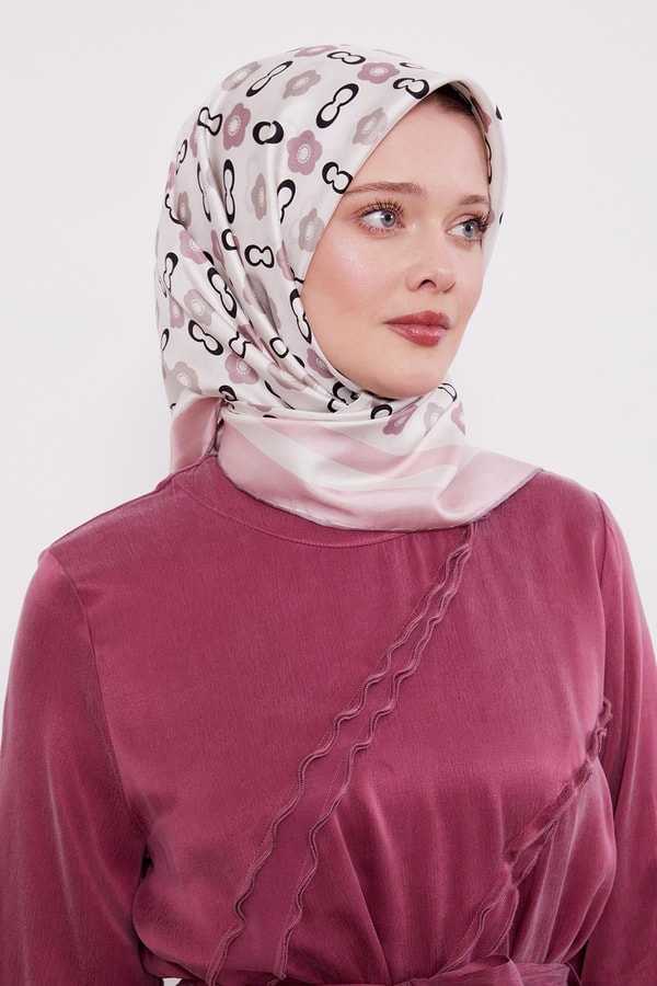 Pembe Papatya Desen Twill İpek Eşarp