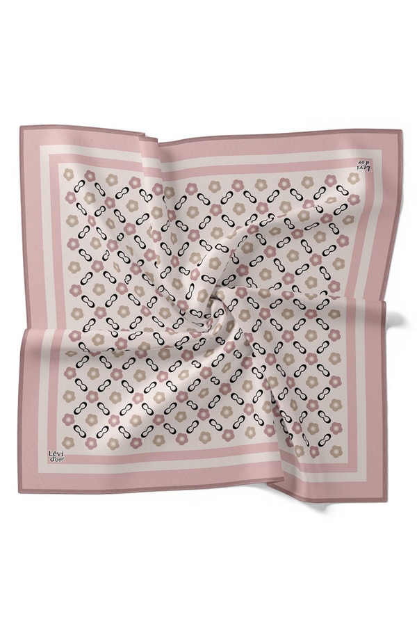 Pembe Papatya Desen Twill İpek Eşarp