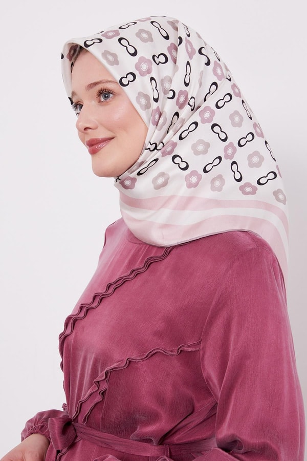 Pembe Papatya Desen Twill İpek Eşarp