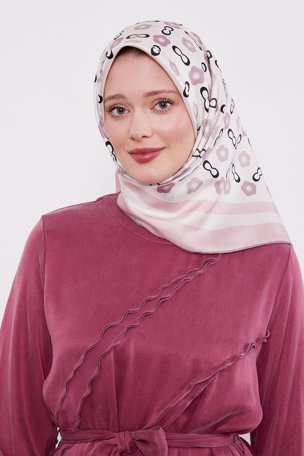 Pembe Papatya Desen Twill İpek Eşarp
