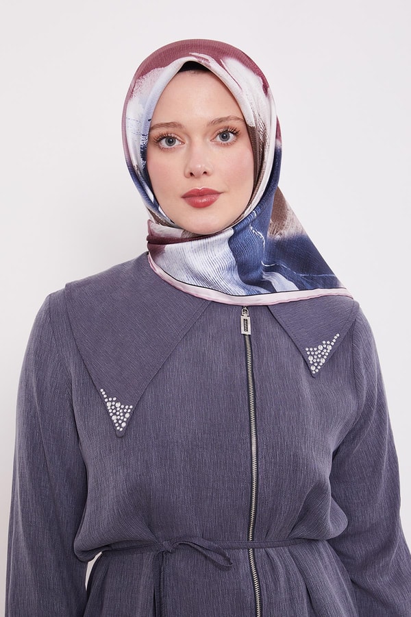 Pembe Yansıma Yaprak Desen Twill İpek Eşarp