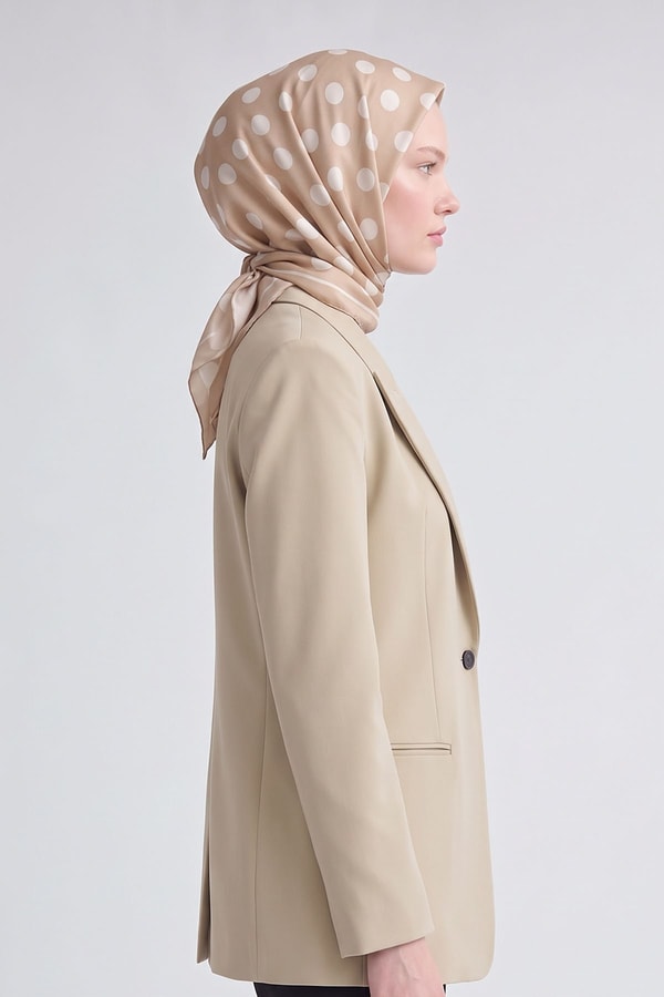 Puantiyeli Twill İpek Eşarp Camel