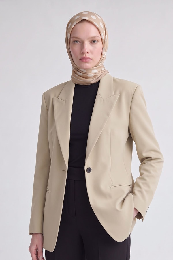 Puantiyeli Twill İpek Eşarp Camel