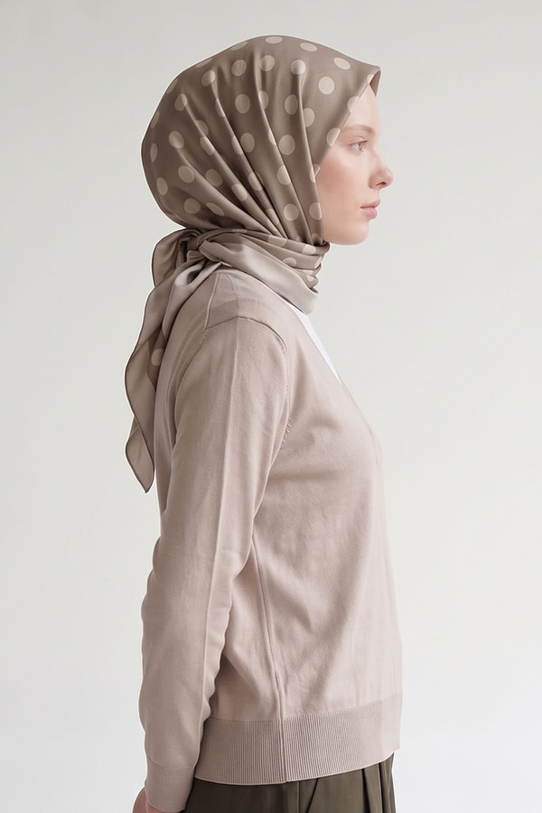 Puantiyeli Twill İpek Eşarp Yeşil