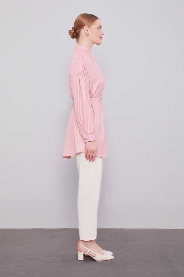 Pudra Omuz Büzgü Detaylı Gömlek