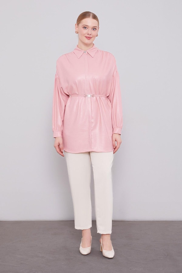 Pudra Omuz Büzgü Detaylı Gömlek
