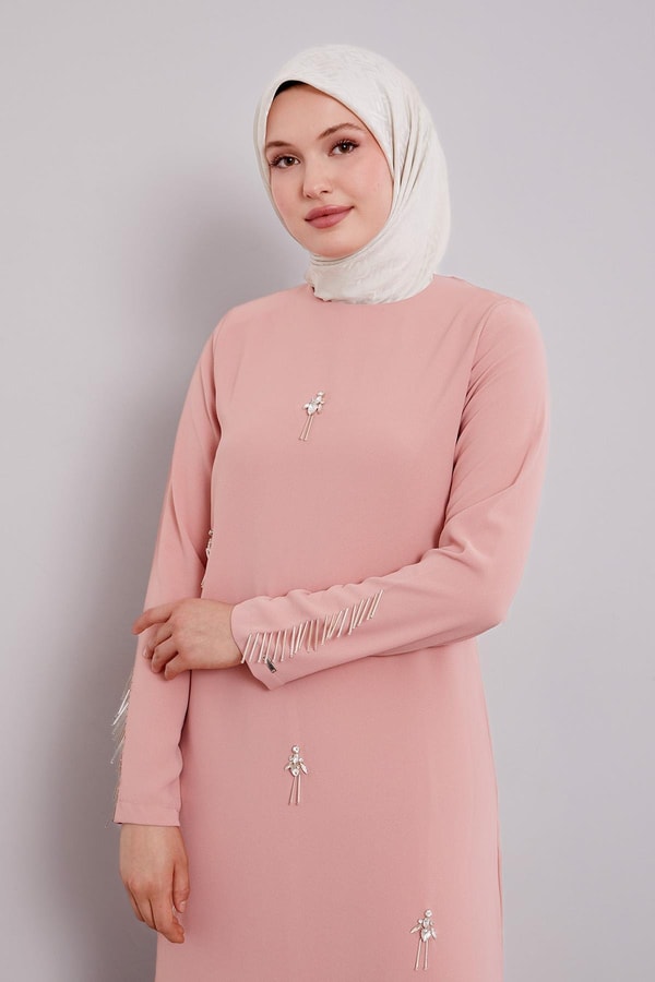 Pudra Taş İşleme Detaylı Elbise