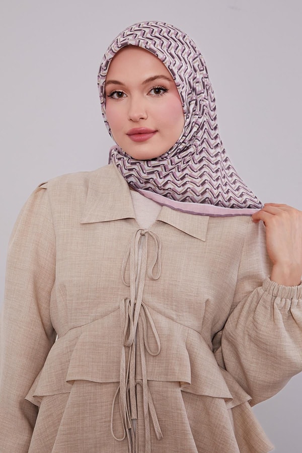 Pudra Zigzag Desen Soft Eşarp