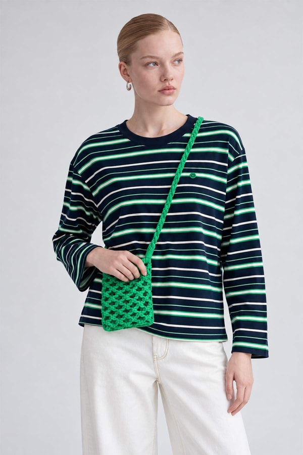 Rahat Kesim Bisiklet Yaka Sweatshirt Yeşil