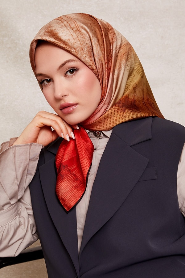 Renk Geçişli Twill İpek Eşarp Gold