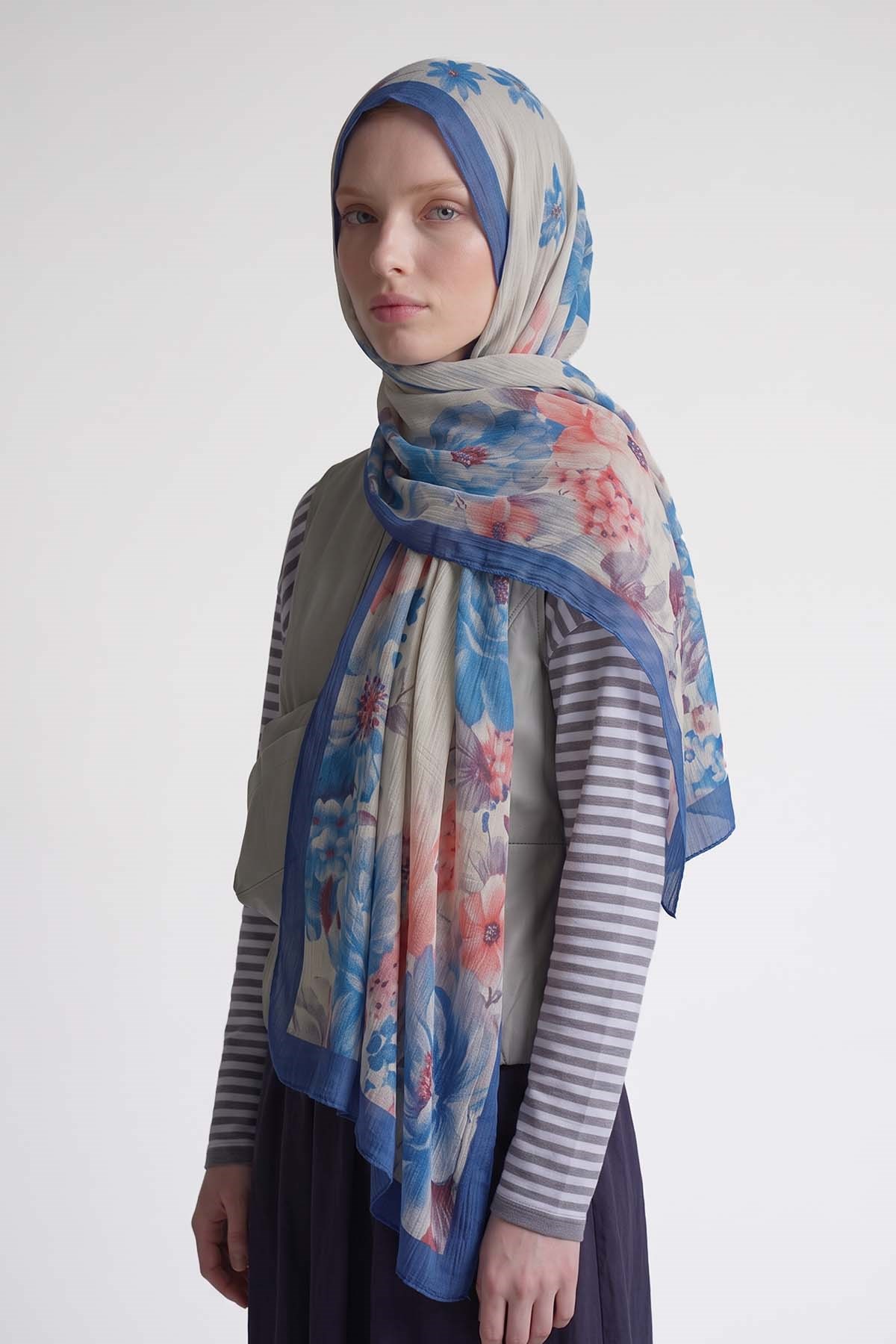 Çiçek Desen Müslin Şal Saks