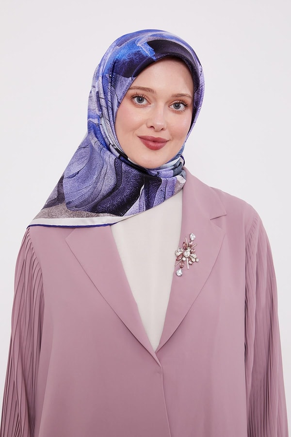 Saks Soyut Ebruli Desen Twill İpek Eşarp