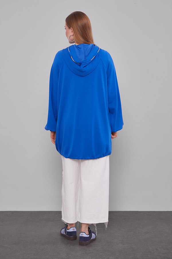 Saks Kapüşonlu Taşlı İp Detaylı Kap