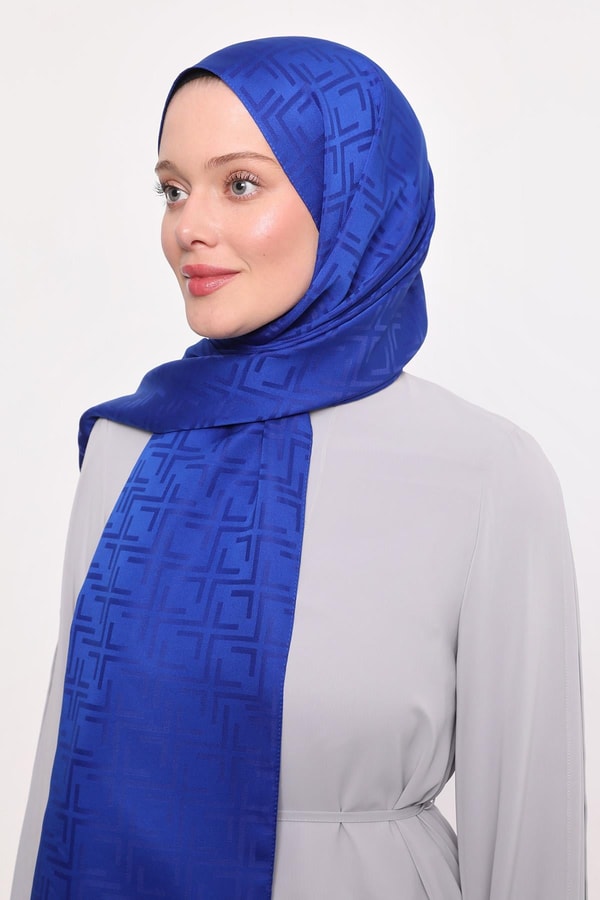Saks Kare Desen Blue Jakar Şal