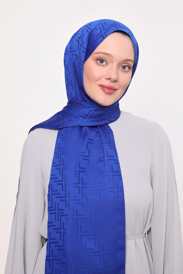 Saks Kare Desen Blue Jakar Şal