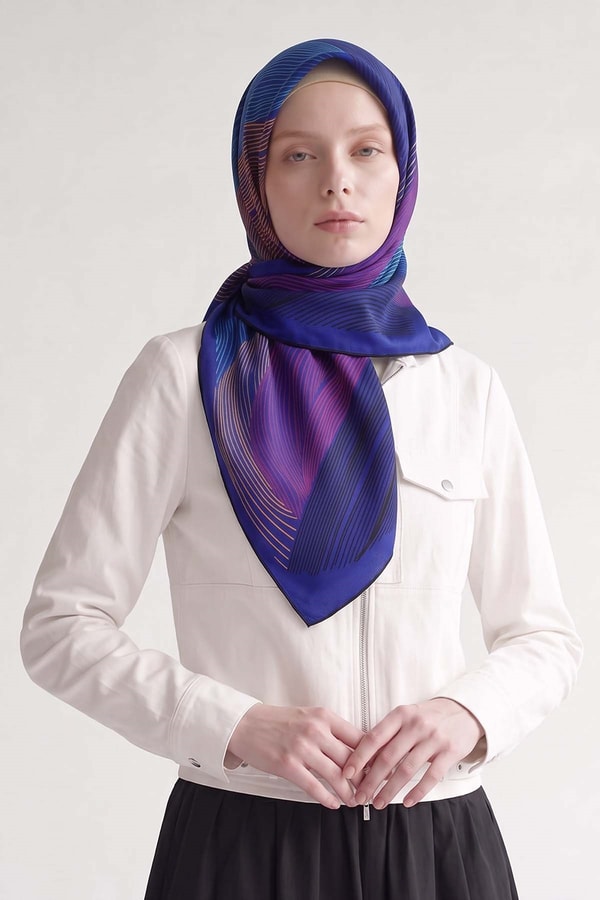 Saks Sarmal Çizgili Twill İpek Eşarp