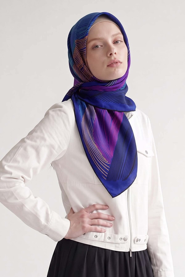 Saks Sarmal Çizgili Twill İpek Eşarp