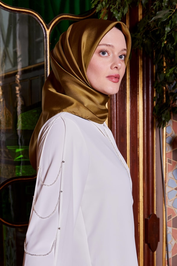 Sarı - Gri Çift Taraflı Twill İpek Eşarp