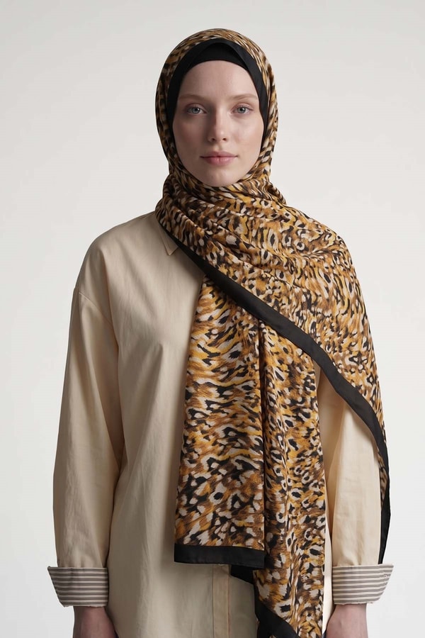 Leopar Dokulu Sport Şal Sarı