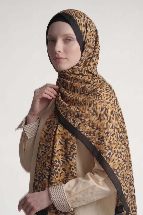 Leopar Dokulu Sport Şal Sarı