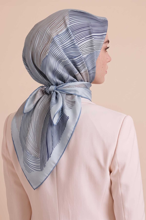 Sarmal Çizgili Twill İpek Eşarp Bebe Mavisi
