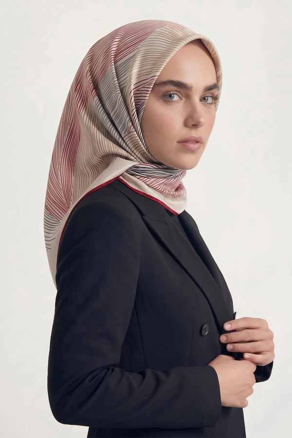 Sarmal Çizgili Twill İpek Eşarp Bordo
