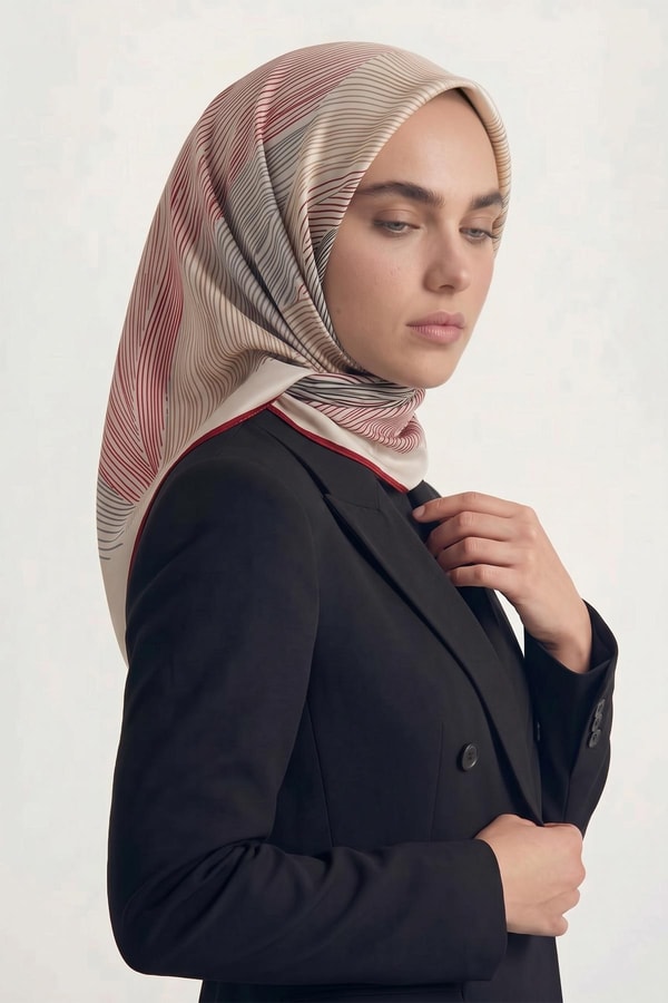 Sarmal Çizgili Twill İpek Eşarp Bordo