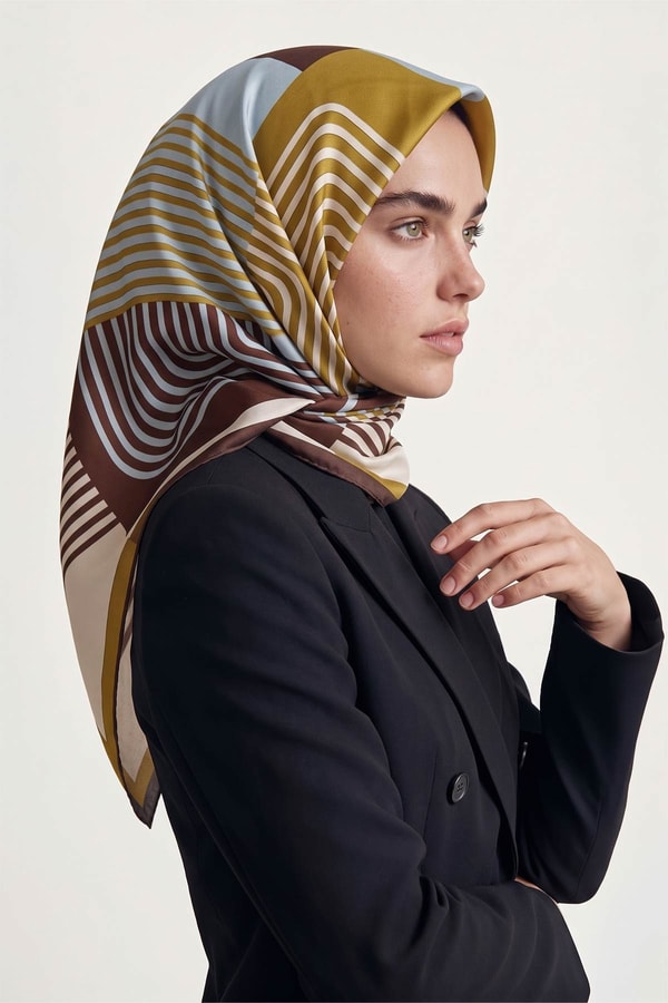 Şerit Çizgili Twill İpek Eşarp Bordo