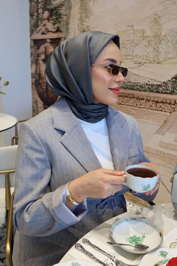 Siyah - Antrasit Çift Taraflı Twill İpek Eşarp