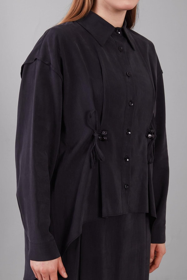 Siyah Boncuk Bağlama Detaylı Etek Takım