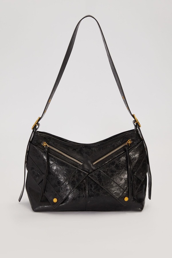 Siyah Çapraz Fermuar Detaylı Omuz Çantası