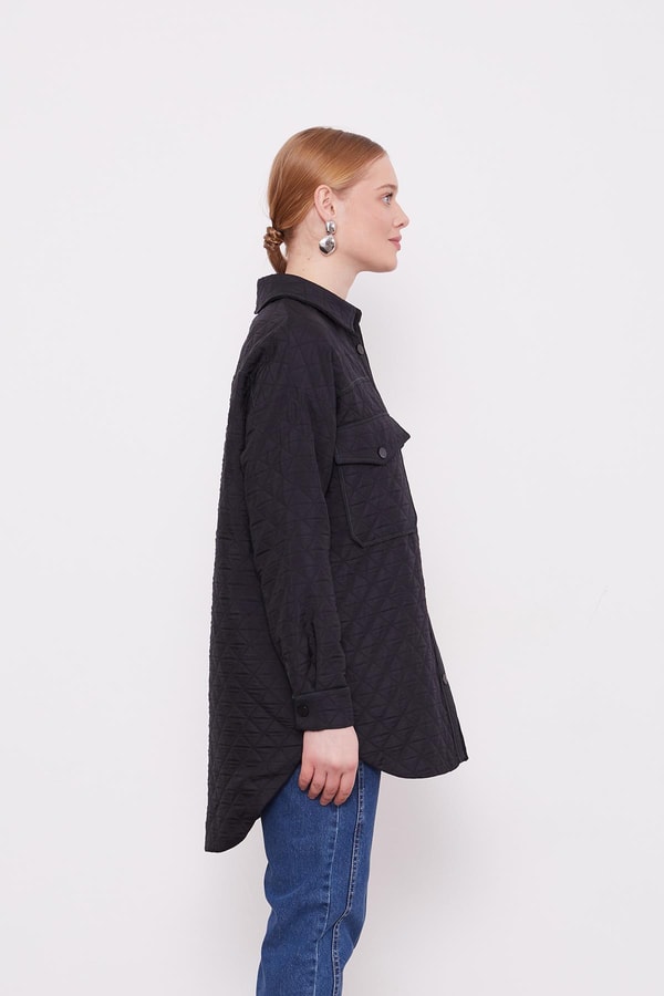 Siyah Kapitone Desen Ceket